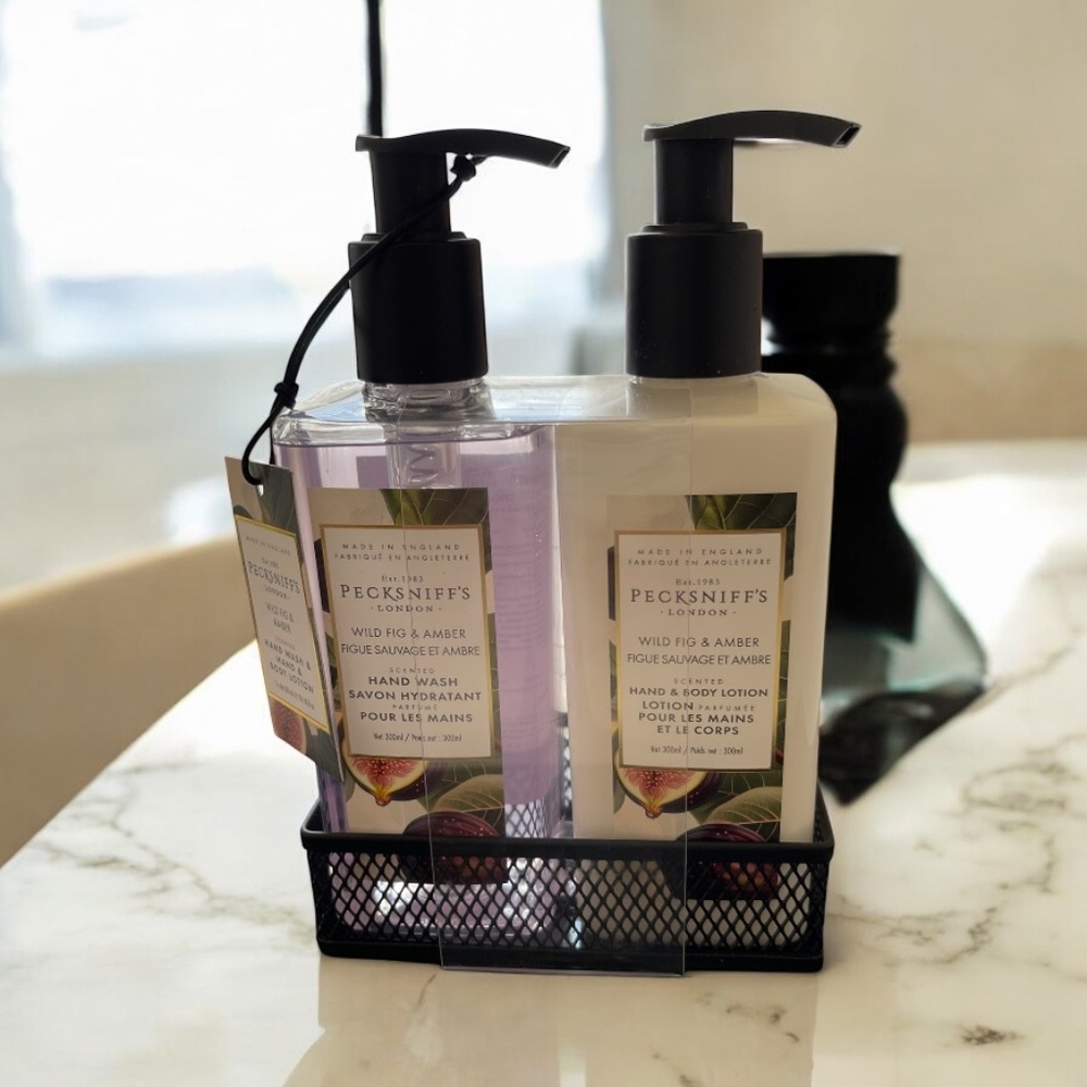 Pecksniff’s Wild Fig & Amber Hand Wash + Lotion | 300 ml Each Metal Caddy
